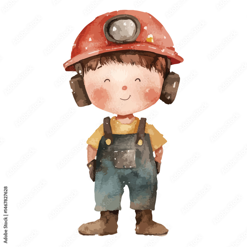 watercolor illustration of boy Miner clipart isolated watercolor illustration of boy Miner clipart isolated
