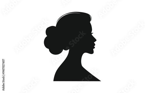 Young woman profile silhouette. Vector illustration of face silhouette, Silhouette of woman side view face isolated vector illustration, black color silhouette on a white background.