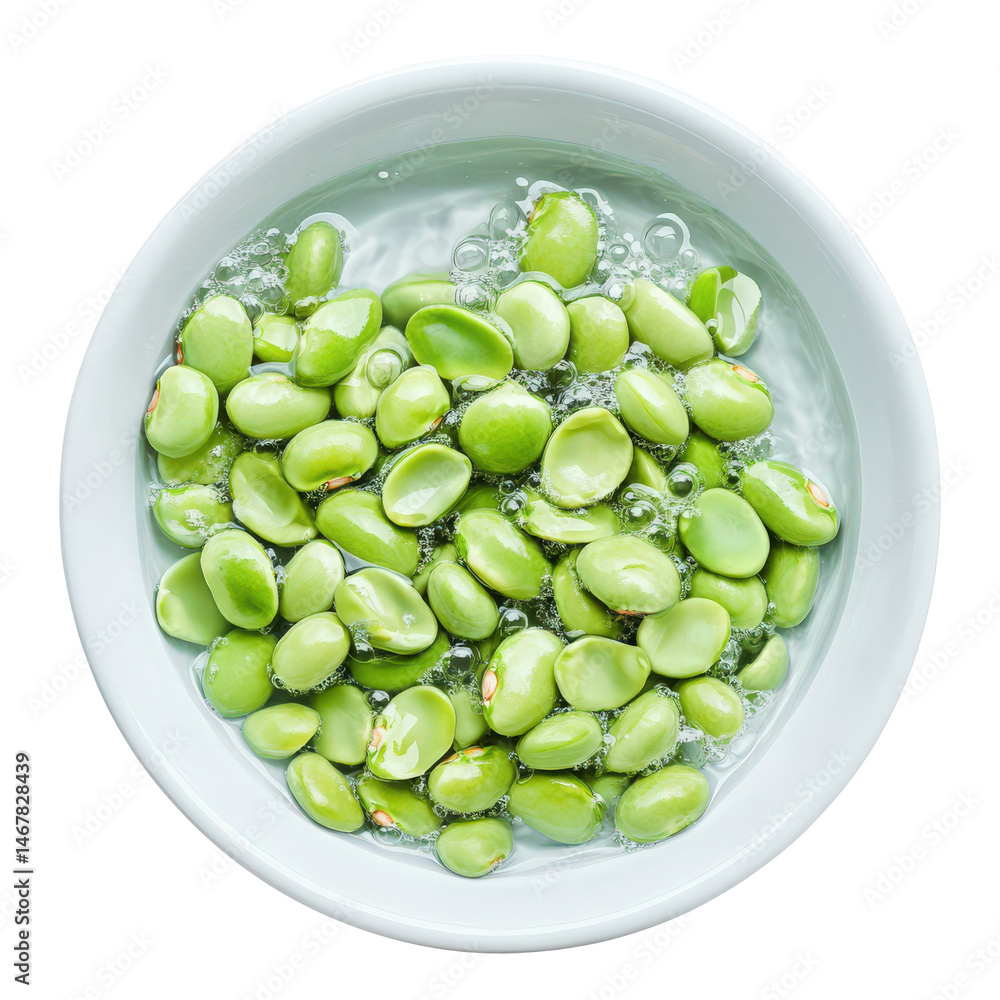 Fresh lima beans soaking in water inside a bowl isolated on transparent background Fresh lima beans soaking in water inside a bowl isolated on transparent background