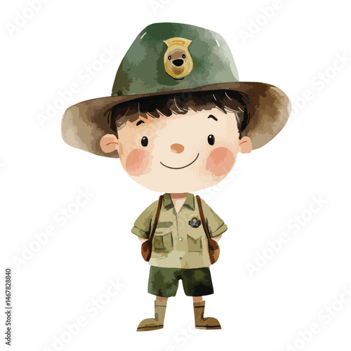 watercolor illustration of boy Park Ranger clipart isolated