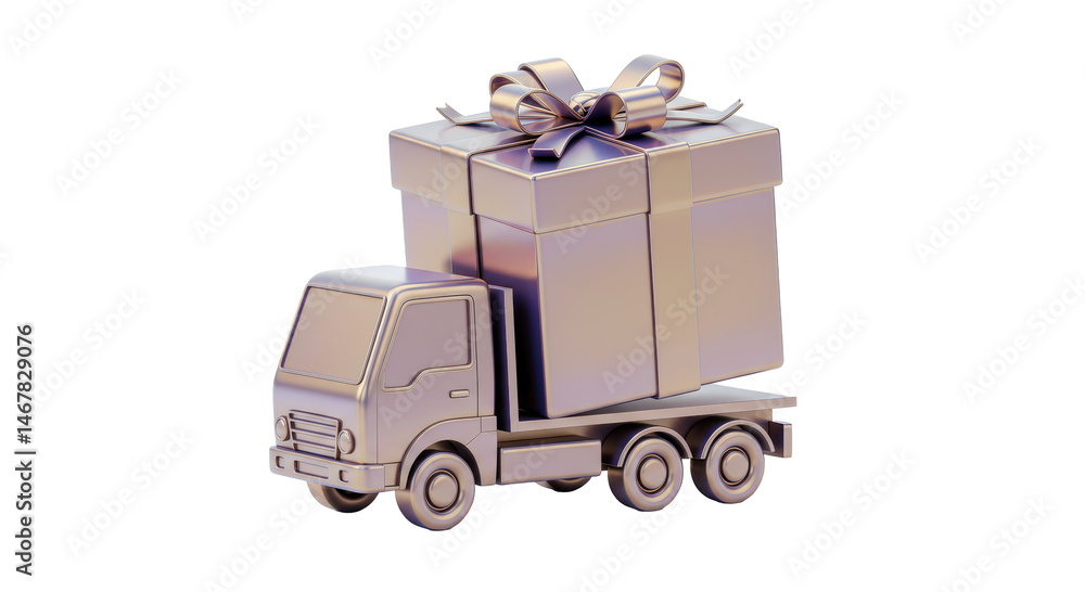 Isolated Silver Delivery Truck with Over-Sized Gift Box Isolated Silver Delivery Truck with Over-Sized Gift Box