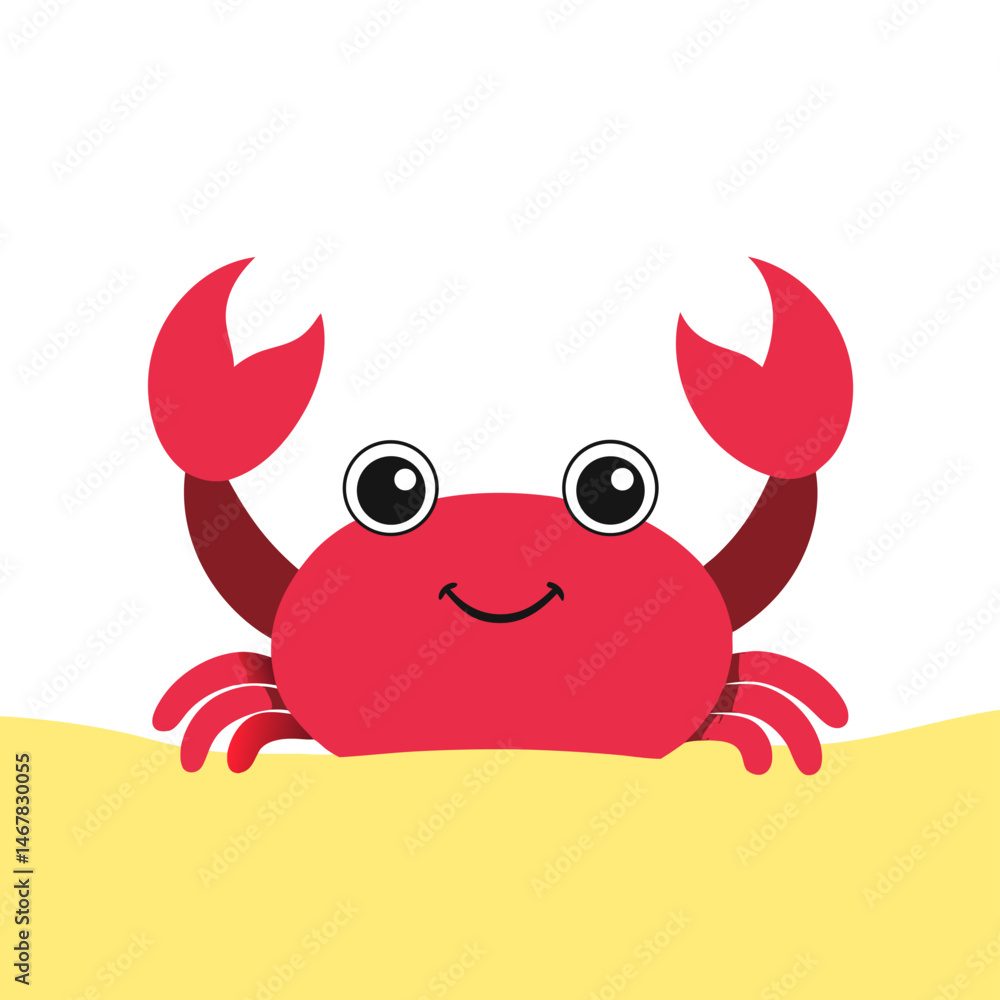 Happy Red Crab Cartoon Illustration Beach Summer Ocean Animal Happy Red Crab Cartoon Illustration Beach Summer Ocean Animal