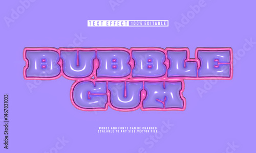 Editable bubble gum 3D text effect in balloon style, fun and vibrant
