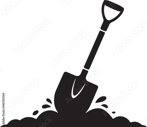 Shovel Silhouette Vector Digging in Dirt for Construction, Gardening, Landscaping, Farm Work, and Agricultural Design