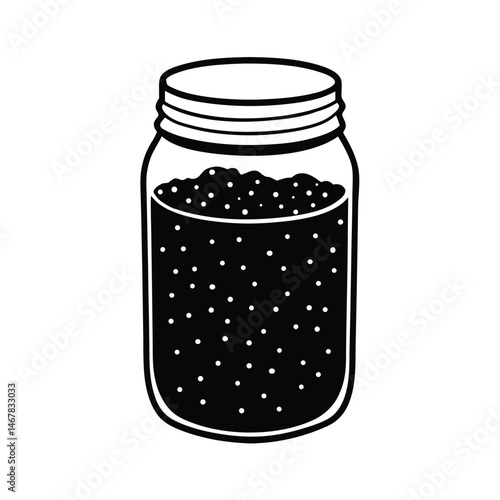 Chia pudding jar with visible ingredients