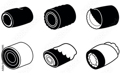 Simple Black and White Sushi Roll Icons