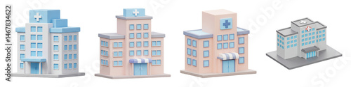 Hospital Buildings – 3D Healthcare Facility PNG Clipart Set
