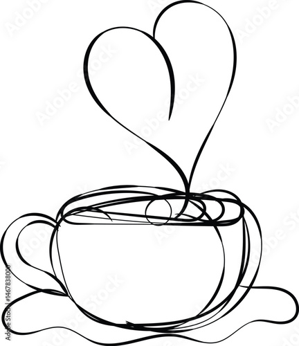 Simple Line Art Drawing of a Coffee Cup Mug or Teacup for Design Projects