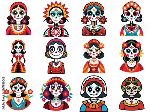 LA Catrina vector illustration isolated on white background.