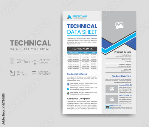 Technical Data Sheet Flyer Template Design