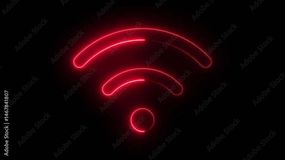 neon blue color WIFI icon animation broadband internet wireless network signal router hotspot sign symbol on black background