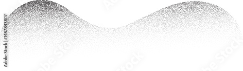 Abstract wavy shape with grainy dotted shadow. Stipple fluid blob with fluid sandy gradient. Grunge halftone liquid element