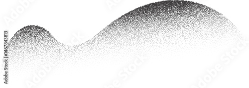 Abstract wavy shape with grainy dotted shadow. Stipple fluid blob with fluid sandy gradient. Grunge halftone liquid element