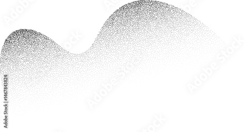 Abstract wavy shape with grainy dotted shadow. Stipple fluid blob with fluid sandy gradient. Grunge halftone liquid element