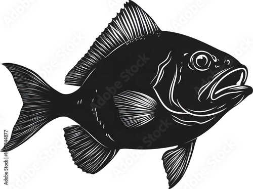 An isolated silhouette of piranha with open mouth, vector, png