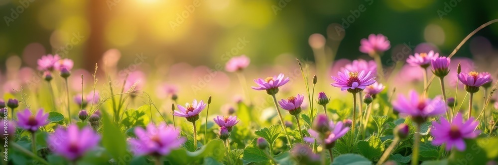 Delicate purple & pink wildflowers carpet a sun-drenched meadow , summer flowers, floral background, wildflower field Delicate purple & pink wildflowers carpet a sun-drenched meadow , summer flowers, floral background, wildflower field