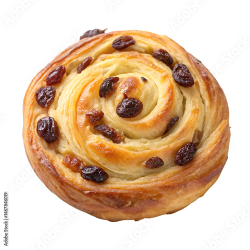 Bild auf Leinwand Raisin danish pastry top view close up isolated on white background
