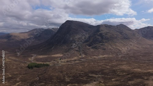 Drone video of mountains and glen in the Scottish Highlands - Glen Coe