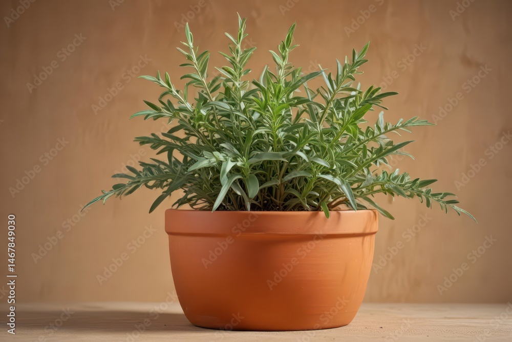 Fototapeta premium A lush sage plant in a terracotta pot, isolated , fresh, herb