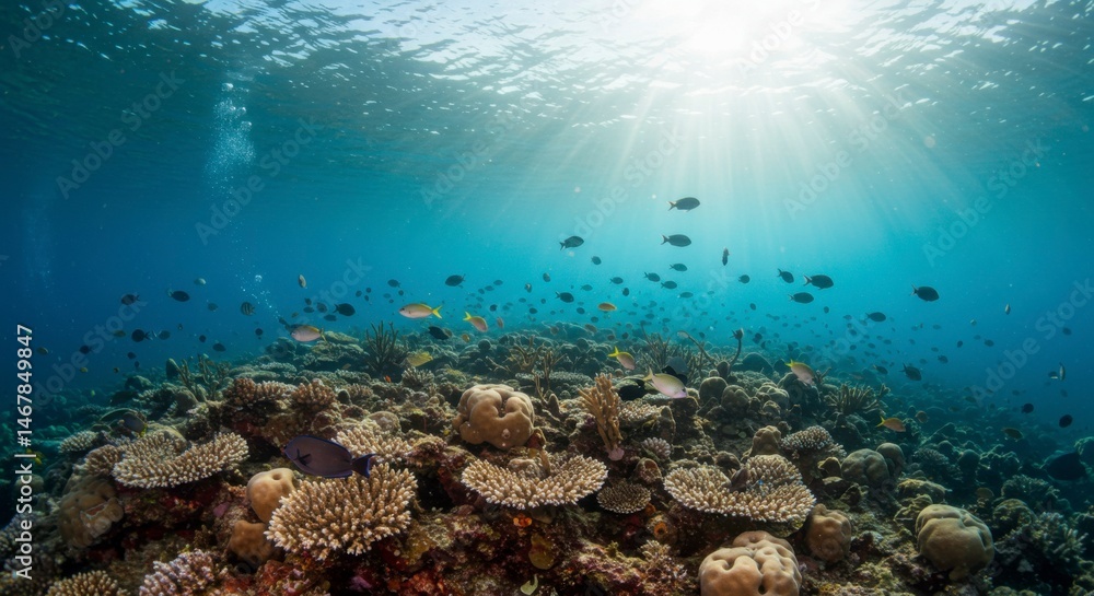 Naklejka premium Underwater coral reef teeming with fish