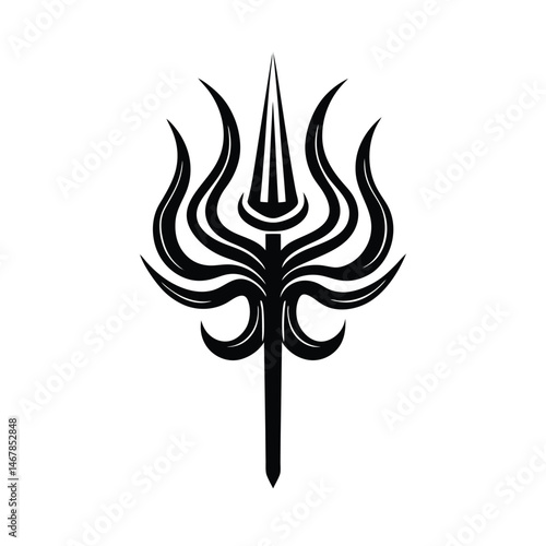 Elegant black and white trishul silhouette illustrating the weapon of lord shiva symbolizing power and protection