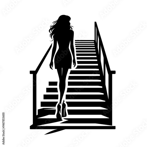 Silhouette woman walking up stairs