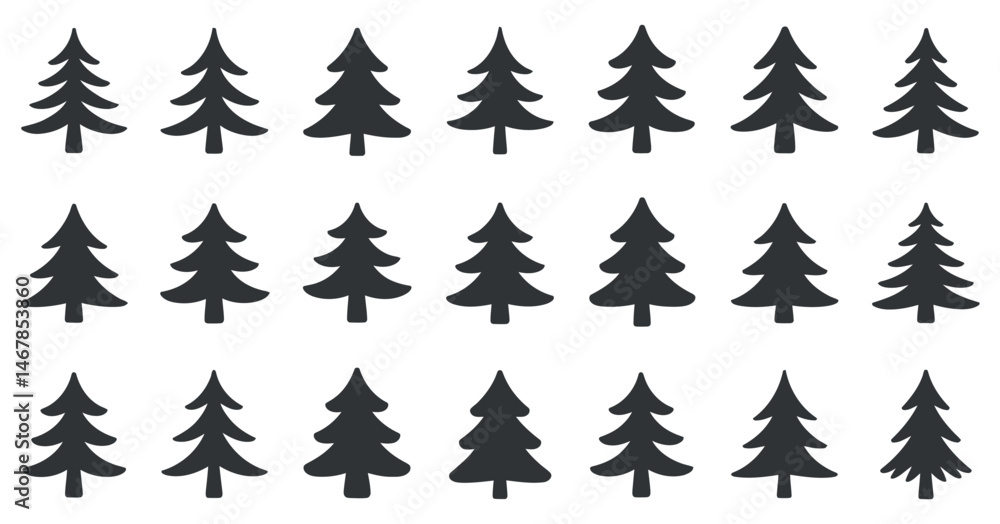 Obraz premium Collection of Twenty Four Simple Black Fir Tree Silhouettes on White Background