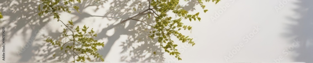 Abstract shadow of leafy tree branch cast on white wall , fall, summer, artwork Abstract shadow of leafy tree branch cast on white wall , fall, summer, artwork
