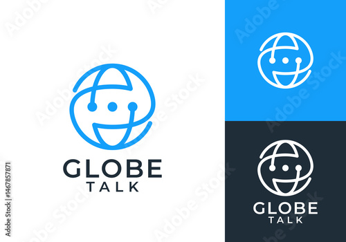 global chat communication logo. globe talk message technology connection vector design