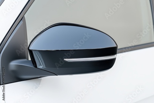 Glossy black side mirror detail for a car, showcasing high-quality reflective glass and sleek design.