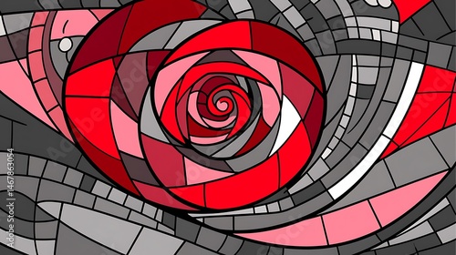 Stylized vector rose illustration with geometric patterns for decoration
