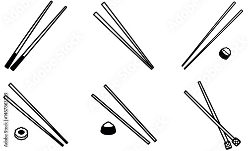 Black and White Chopsticks Silhouette Icons Collection