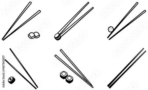 Black and White Chopsticks Silhouette Icons Collection