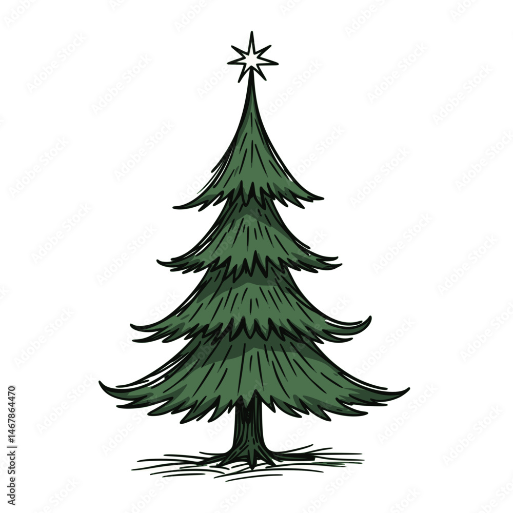 Obraz premium Christmas tree illustration, green and simple design, for holiday cards