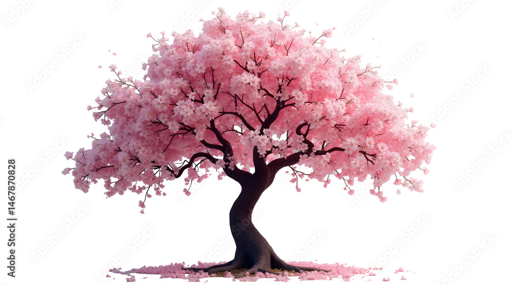 Obraz premium The stunning cherry tree stands tall and proud against a clear, transparent background, allowing its beauty to shine through.Generative AI. Pink blossom leaves in floral nature branch in japan garden