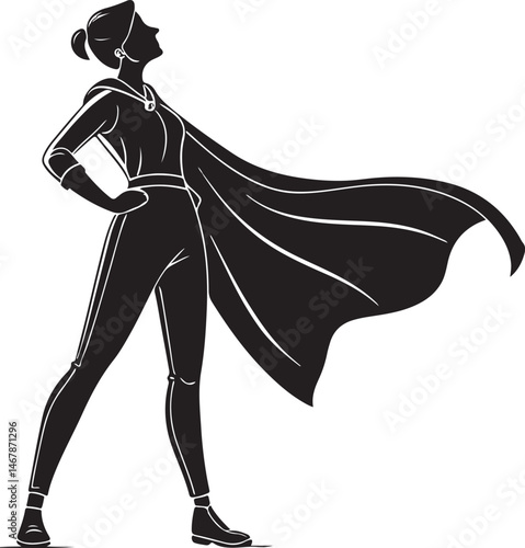 Confident Female Superhero Silhouette Standing in Power Pose