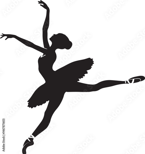 Graceful Ballerina Silhouette in Dance Pose – Ballet Dancer Vector Illustration