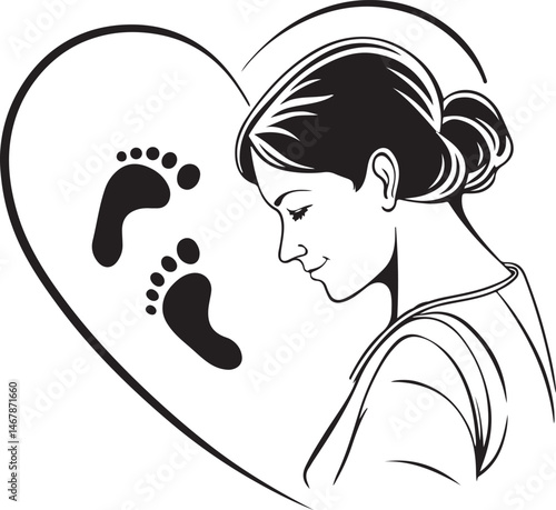Mother Love and Baby Footprints – Heartwarming Maternity and Family Illustration
