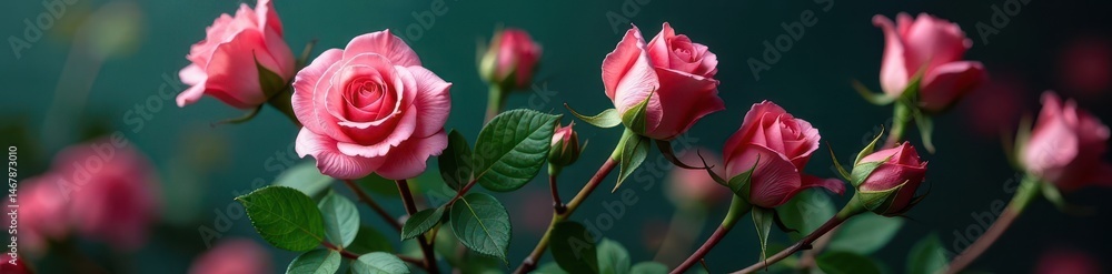 Fototapeta premium Crystal rose stem with natural fiber botanical roses and foliage , detail, macro, event