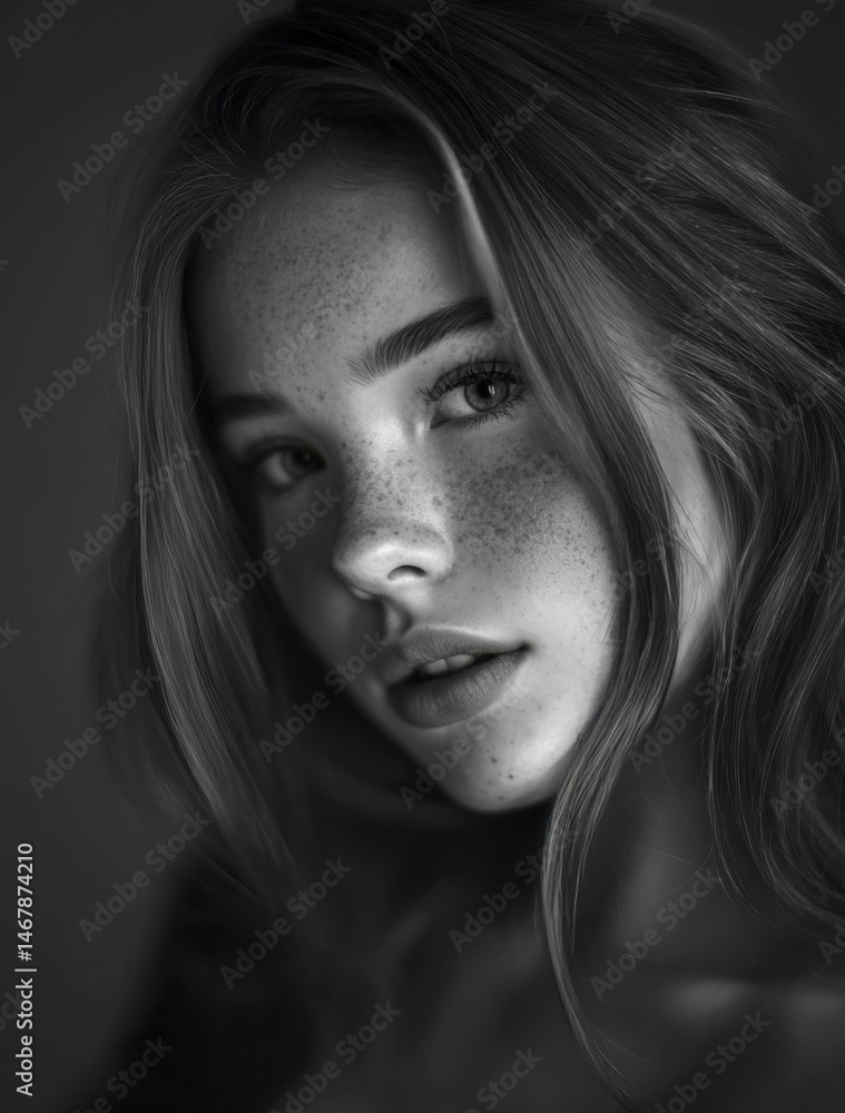 Black and white portrait of a young woman. Shallow depth of field. Black and white portrait of a young woman. Shallow depth of field.