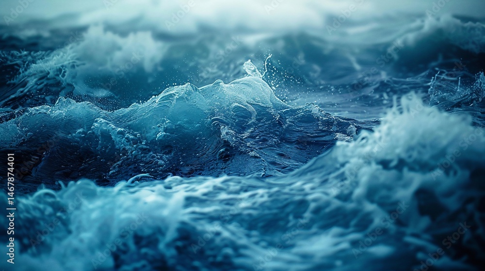 Fototapeta premium Powerful ocean waves crashing. Close-up view of turbulent water