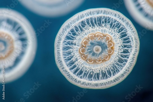 Microscopic view of marine organisms. AI.