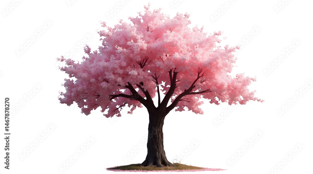 Obraz premium The stunning cherry tree stands tall and proud against a clear, transparent background, allowing its beauty to shine through.Generative AI. Pink blossom leaves, floral nature landscape in japan garden