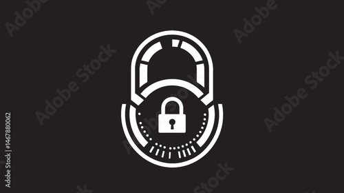 Minimalist Combination Lock Icon with Padlock on Black Background for Security Design