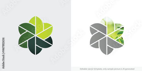 green circular leaf vector logo, eco nature sustainability care for environment icon, global green energy business symbol, sustainable economy process flow abstract movement illustration