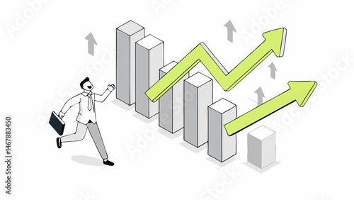 Businessman chasing growth upward trending graph successful career financial success vector