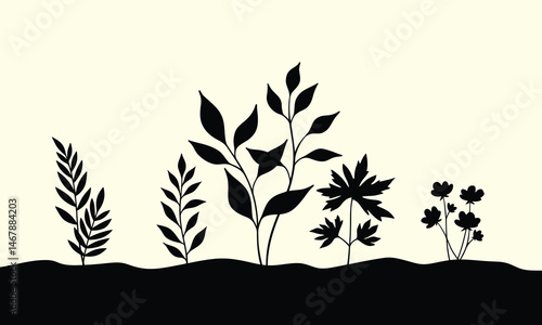 Nature, Growth, and Agriculture Plant Silhouettes Vector