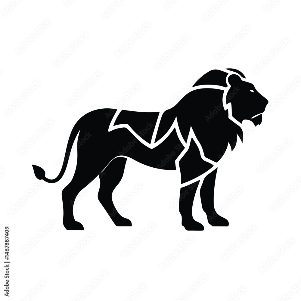 Naklejka premium Double Exposure Lion with African Savanna Scene | Majestic Lion Silhouette Blended with Sunset Landscape, Acacia Trees, Wildlife Concept Art, Safari Animal Illustration, Nature Infused Design for Post