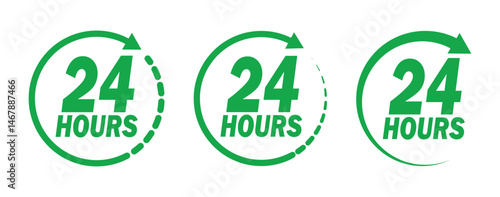 24 hour service icon vector set.  24 hours order execution or delivery service icon. Set of 24h service duration icon collection. Support 24 hours, Support service symbol. 24 hours icon. 