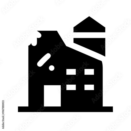 Icon of a damaged building to signify destruction or disrepair